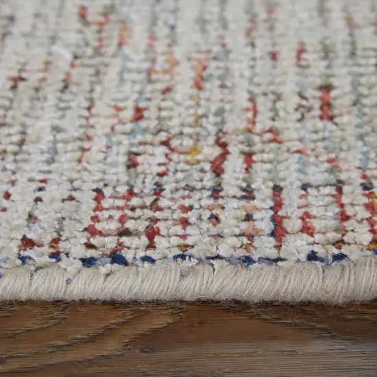 Red Blue and Ivory Abstract Hand Woven Distressed Area Rug With Fringe Photo 7