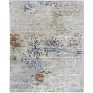 Photo of Red Blue and Ivory Abstract Power Loom Area Rug