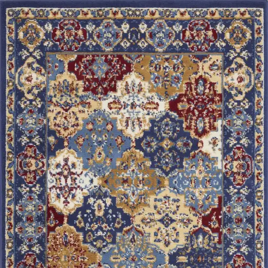 Red Blue and Light Brown Ogee Distressed Non Skid Area Rug Photo 6