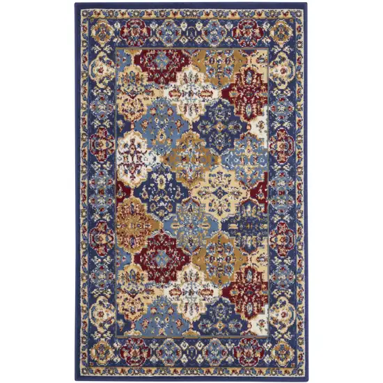 Red Blue and Light Brown Ogee Distressed Non Skid Area Rug Photo 2