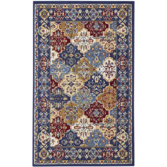 Red Blue and Light Brown Ogee Distressed Non Skid Area Rug Photo 7