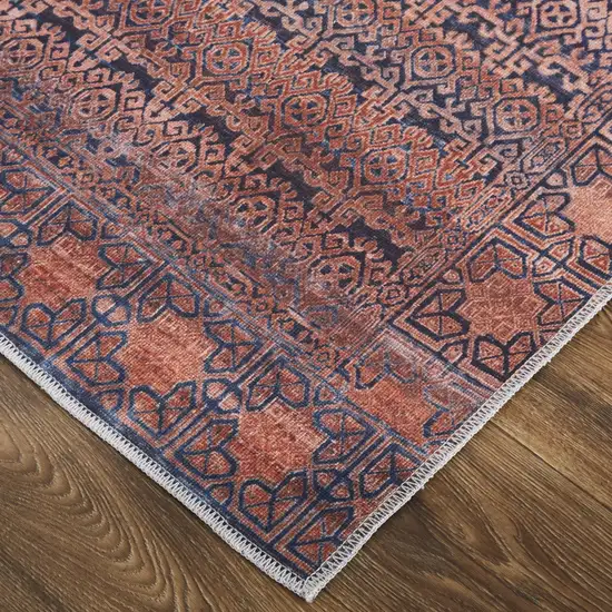 Red Brown And Blue Floral Power Loom Area Rug Photo 3