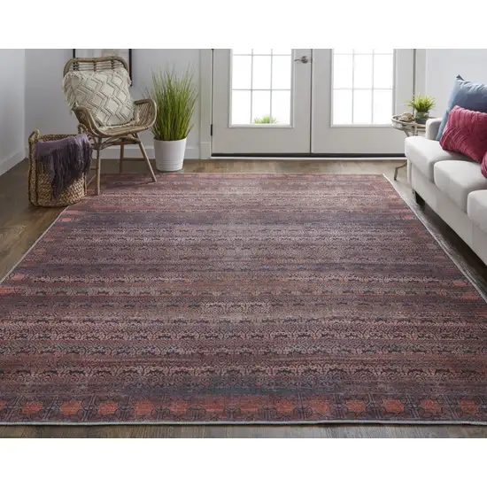 Red Brown And Blue Floral Power Loom Area Rug Photo 7