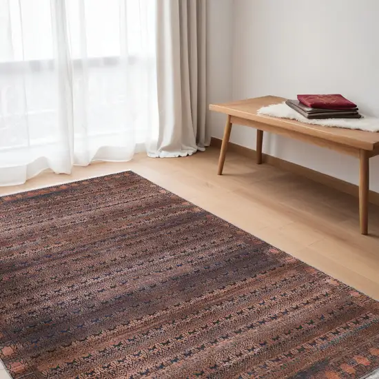 Red Brown And Blue Floral Power Loom Area Rug Photo 1