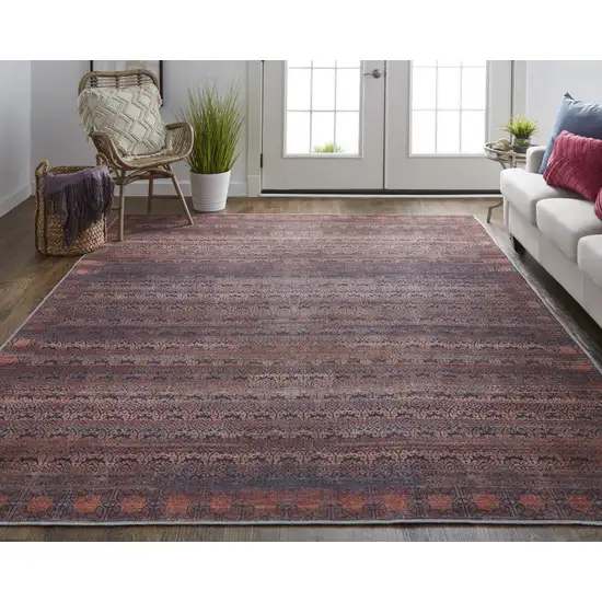 Red Brown And Blue Floral Power Loom Area Rug Photo 2