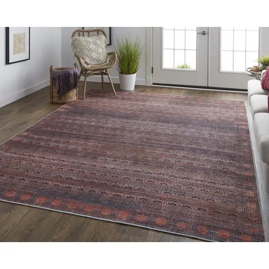 Red Brown And Blue Floral Power Loom Area Rug Photo 3