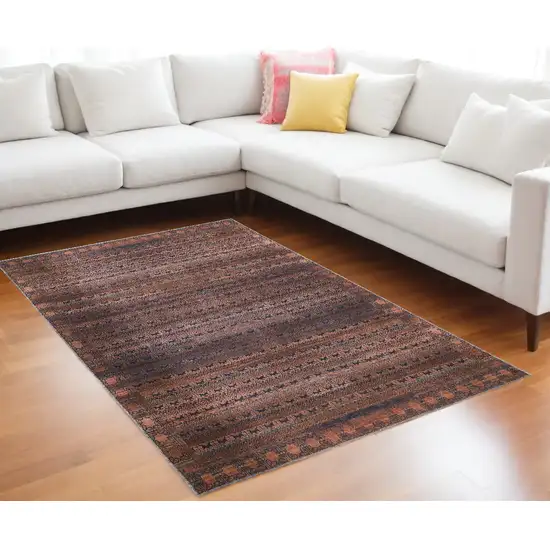 Red Brown And Blue Floral Power Loom Area Rug Photo 1