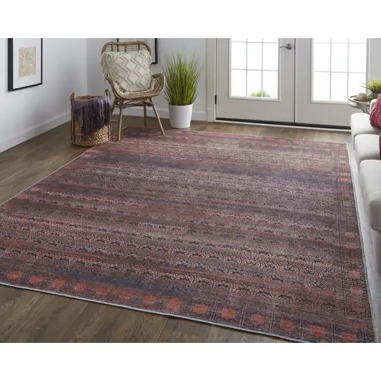 Red Brown And Blue Floral Power Loom Area Rug Photo 8