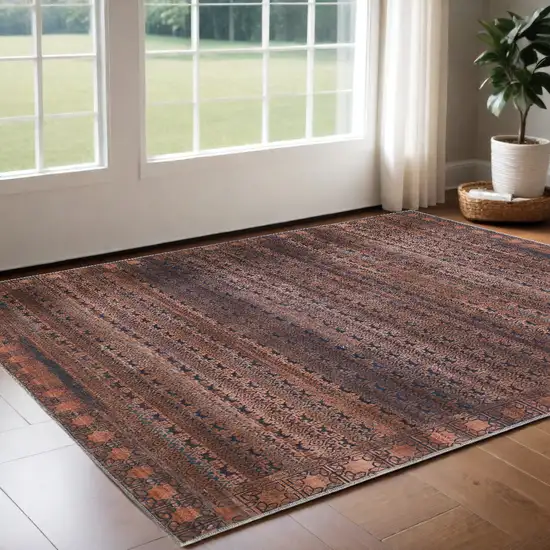 Red Brown And Blue Floral Power Loom Area Rug Photo 1