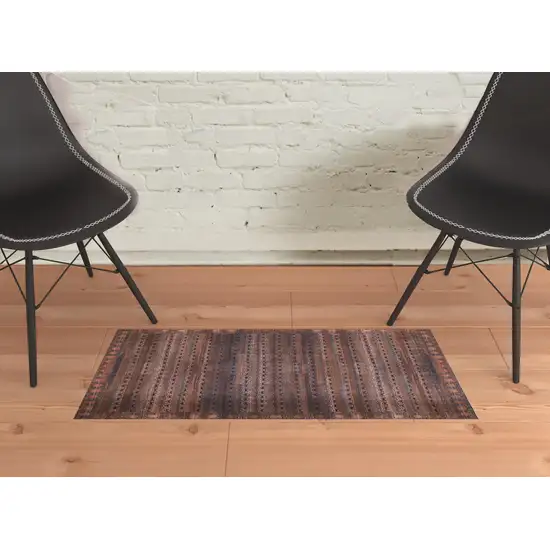 Red Brown And Blue Floral Power Loom Area Rug Photo 2