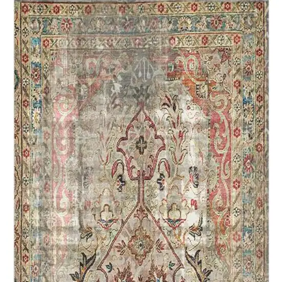 Red Brown And Blue Moroccan Printed Vinyl Area Rug With UV Protection Photo 4