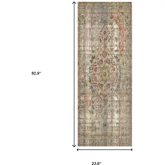 Red Brown And Blue Moroccan Printed Vinyl Area Rug With UV Protection Photo 7