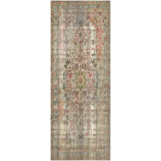 Red Brown And Blue Moroccan Printed Vinyl Area Rug With UV Protection Photo 1