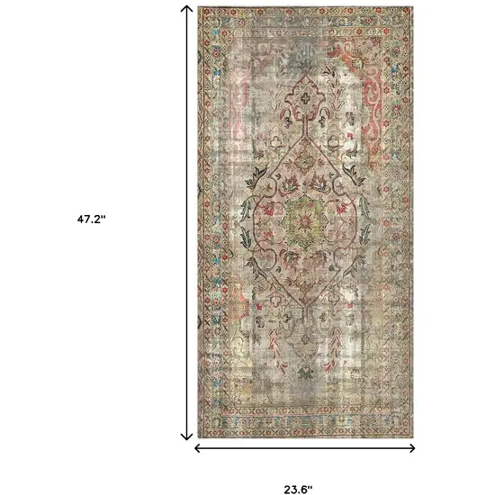 Red Brown And Blue Moroccan Printed Vinyl Area Rug With UV Protection Photo 7