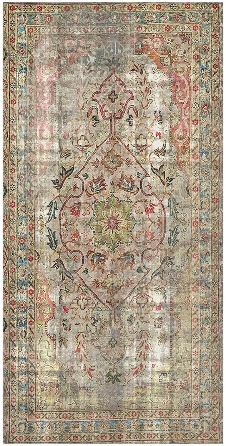 Red Brown And Blue Moroccan Printed Vinyl Area Rug With UV Protection Photo 1