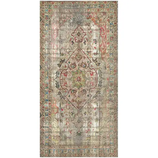 Red Brown And Blue Moroccan Printed Vinyl Area Rug With UV Protection Photo 1