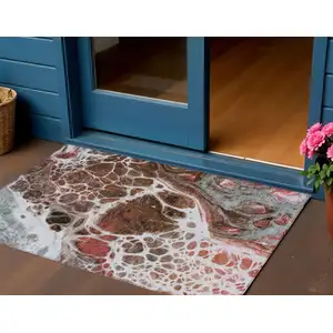 Photo of Red Copper And Gray Nautical Washable Indoor Outdoor Area Rug