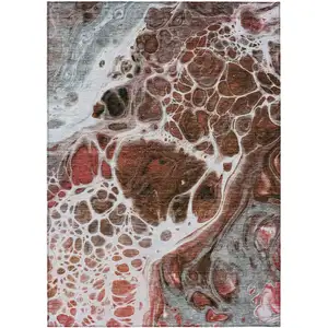 Photo of Red Copper And Gray Nautical Washable Indoor Outdoor Area Rug