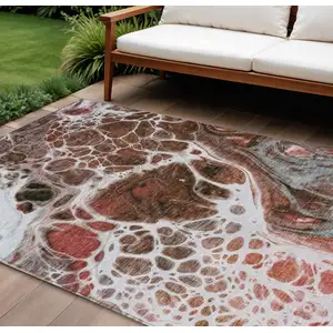 Photo of Red Copper And Gray Nautical Washable Indoor Outdoor Area Rug