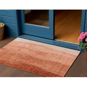 Photo of Red Copper And Terra Cotta Ombre Washable Indoor Outdoor Area Rug