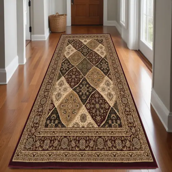 Red and Beige Oriental Power Loom Runner Rug Photo 1