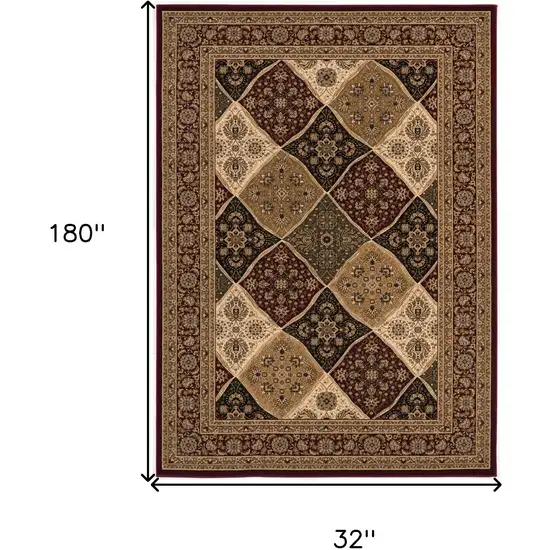 Red and Beige Oriental Power Loom Runner Rug Photo 3