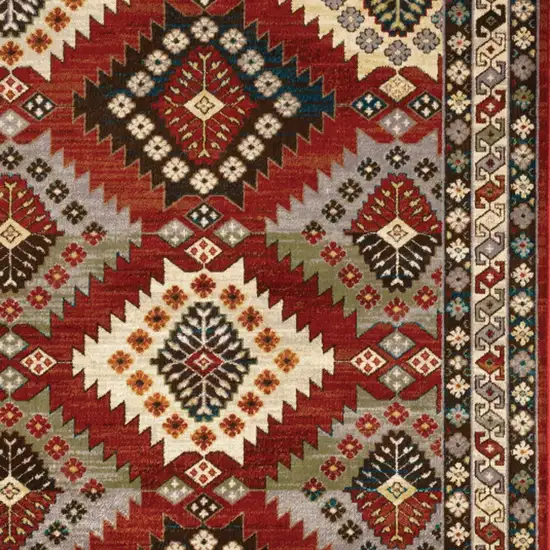 6' X 9' Red Deep Teal Ivory Grey And Green Southwestern Power Loom Stain Resistant Area Rug Photo 5