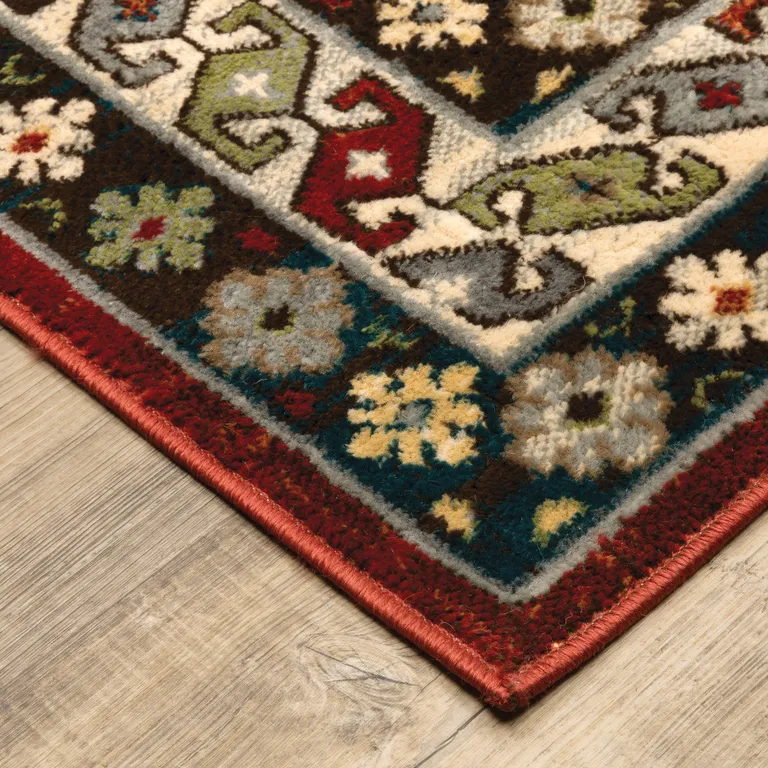 Red Deep Teal Ivory Grey And Green Southwestern Power Loom Stain Resistant Area Rug Photo 5