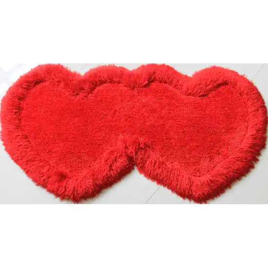 Red Dual Heart Shag Hand Tufted Area Rug Photo 4