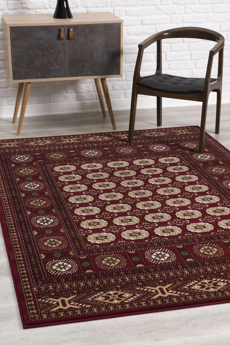 Red Eclectic Geometric Pattern Runner Rug Photo 4