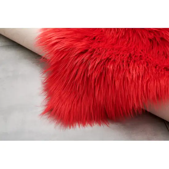 Red Faux Fur Shag Sheepskin Washable Area Rug Photo 4