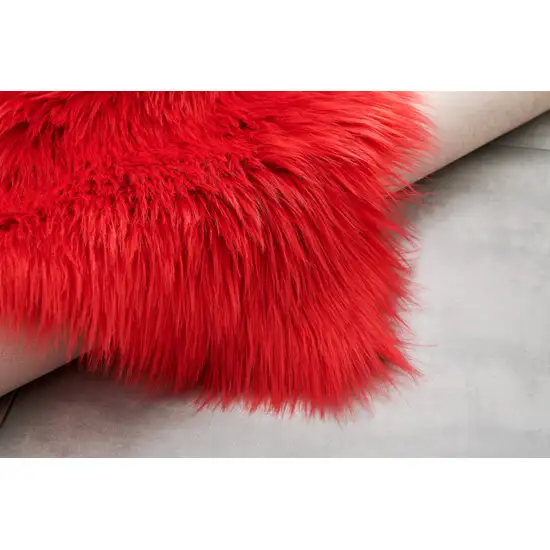 Red Faux Fur Shag Sheepskin Washable Area Rug Photo 6