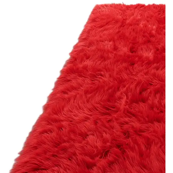 Red Faux Sheepskin Shag Washable Area Rug Photo 6