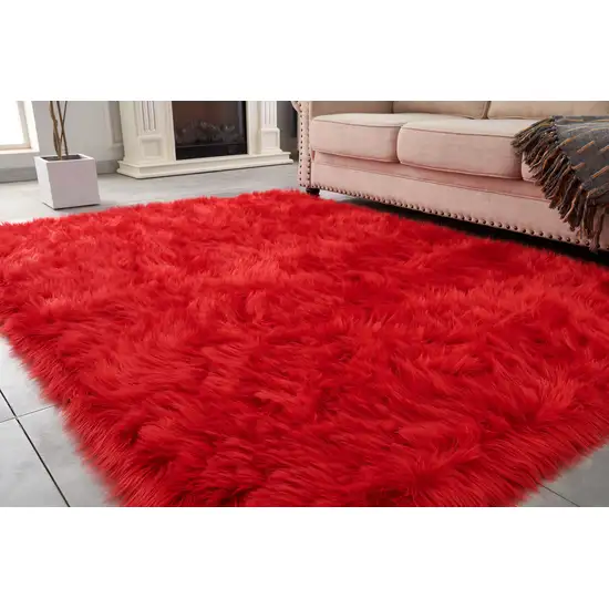 Red Faux Sheepskin Shag Washable Area Rug Photo 9