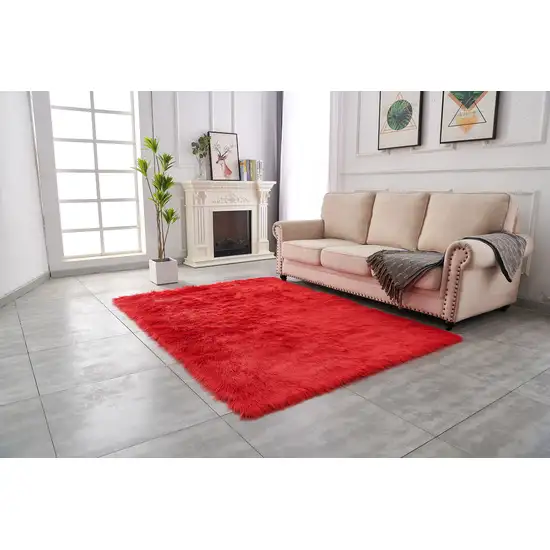 Red Faux Fur Shag Sheepskin Washable Area Rug Photo 8