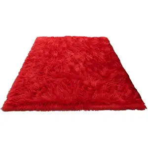 Photo of Red Faux Fur Shag Sheepskin Washable Area Rug