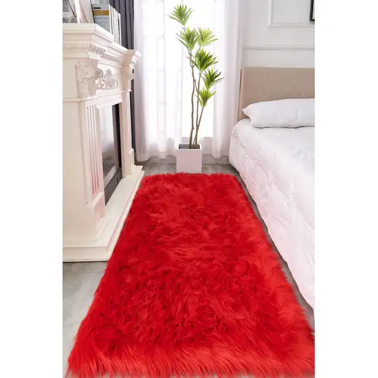 Red Faux Fur Shag Sheepskin Washable Area Rug Photo 2