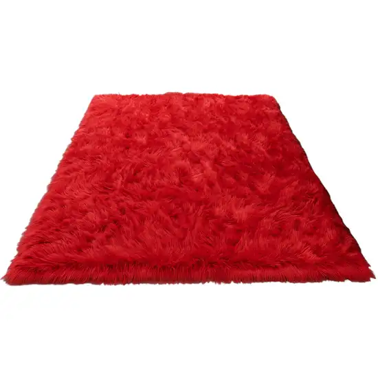 Red Faux Fur Shag Sheepskin Washable Area Rug Photo 1