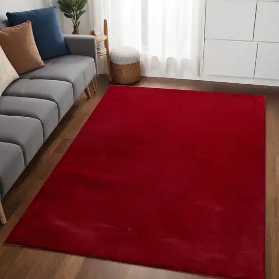 Red Faux Fur Shag Washable Non Skid Area Rug Photo 1