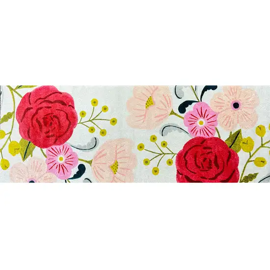 Red Floral Machine Tufted Runner Rug With UV Protection Photo 1