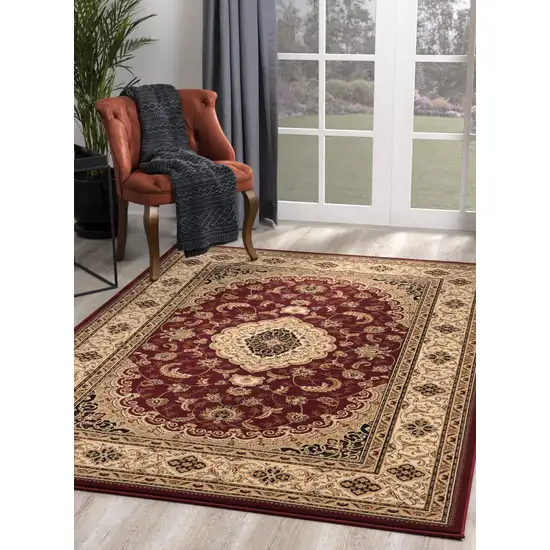 Red Floral Medallion Area Rug Photo 5