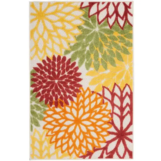 Red Floral Non Skid Indoor Outdoor Area Rug Photo 1