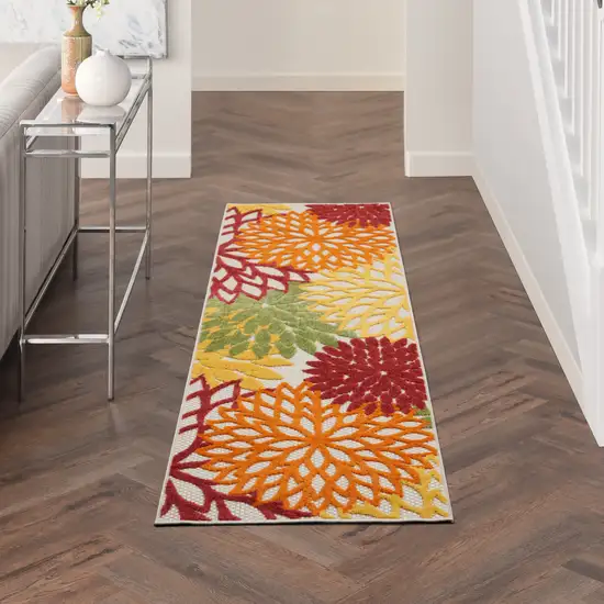 Red Floral Non Skid Indoor Outdoor Runner Rug Photo 9