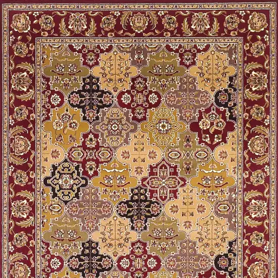 Red Floral Panel Bordered Area Rug Photo 7