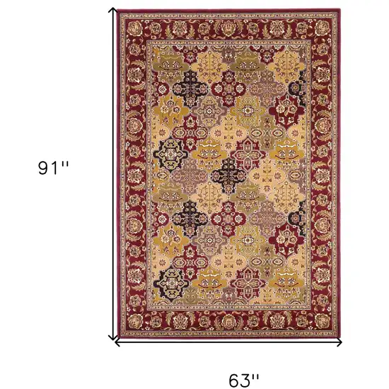 Red Floral Panel Bordered Area Rug Photo 9