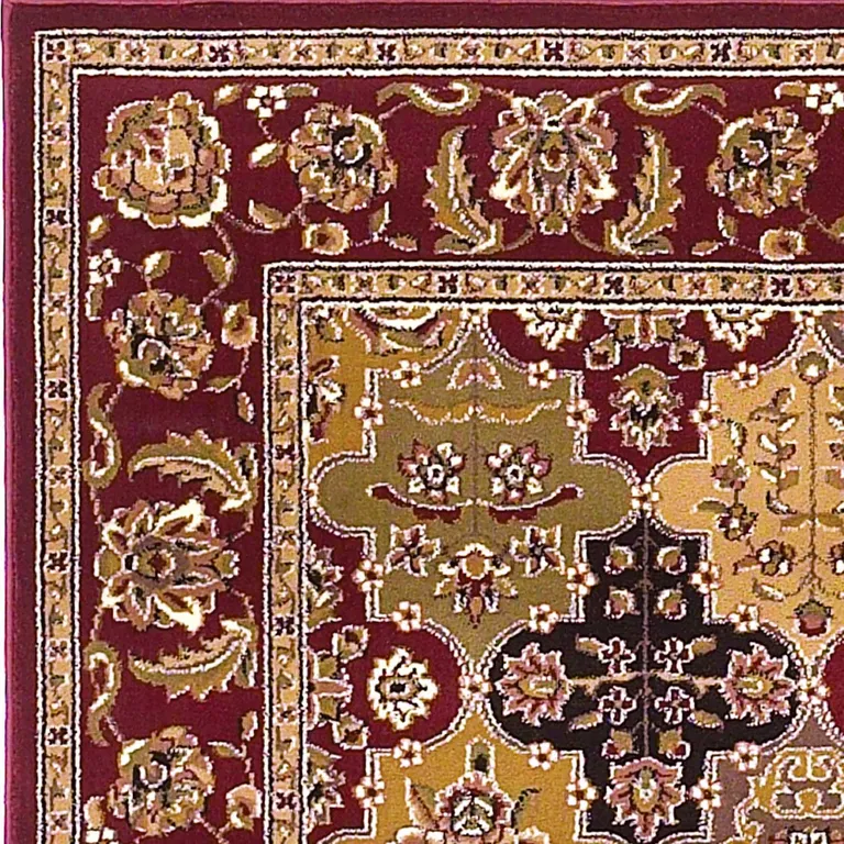 Red Floral Panel Bordered Area Rug Photo 2