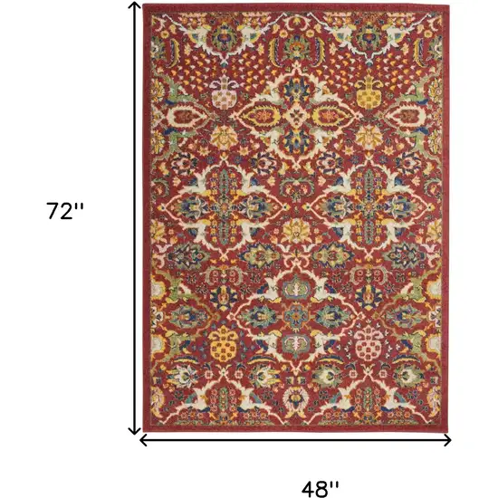 Red Floral Power Loom Area Rug Photo 9