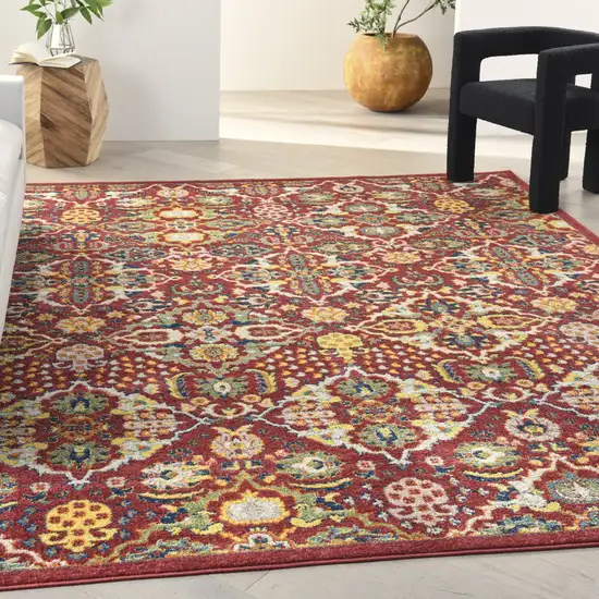 Red Floral Power Loom Area Rug Photo 9