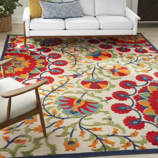 Red Floral Power Loom Area Rug Photo 8