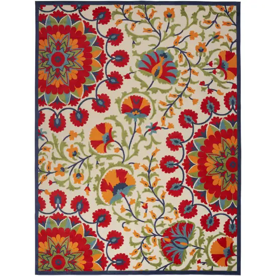 Red Floral Power Loom Area Rug Photo 1